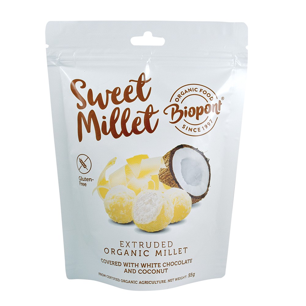 Biopont bio sweet millet fehércsokoládés kókuszos extrudált köles