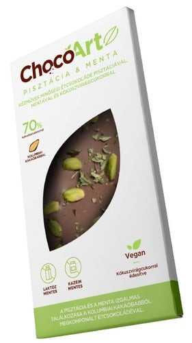 Chocoartz pisztácia és menta 70%os étcsokoládé kókuszvirágcukorral 80 g