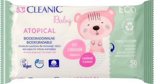 Cleanic baby eco atopical biológiailag lebomló nedves törlőkendő 50 db