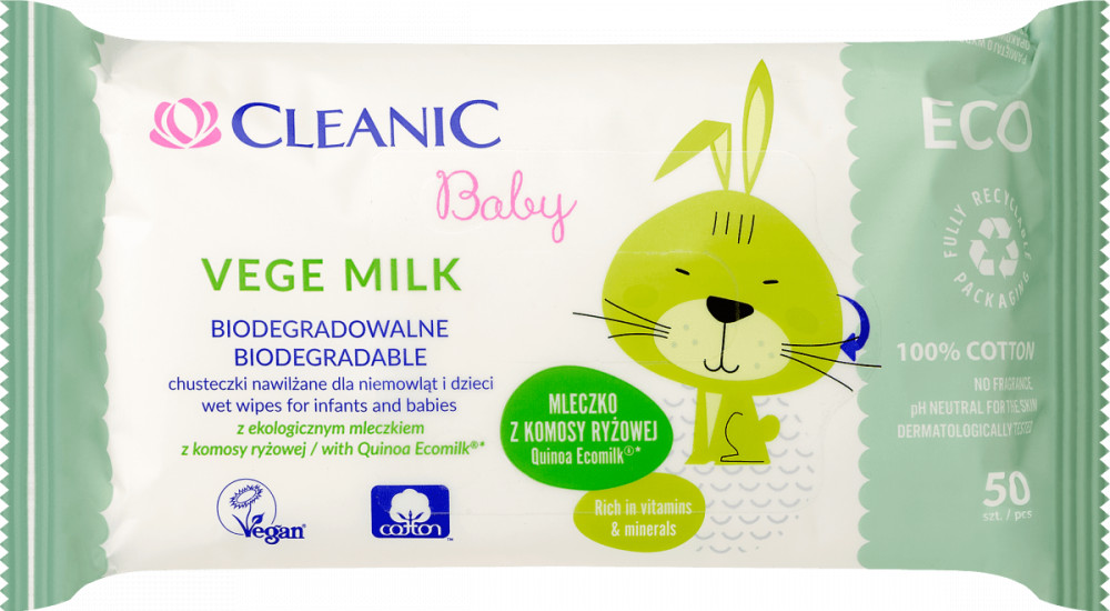 Cleanic baby eco quinoa eco milk biológiailag lebomló nedves törlőkendő 50 db