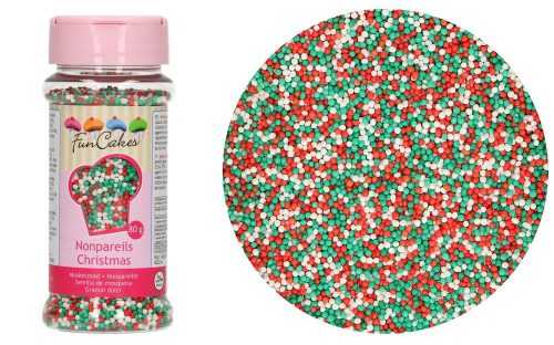 Cukos díszítő golyók zöld-piros-fehér - Karácsonyi diszítés - 80 g - FunCakes