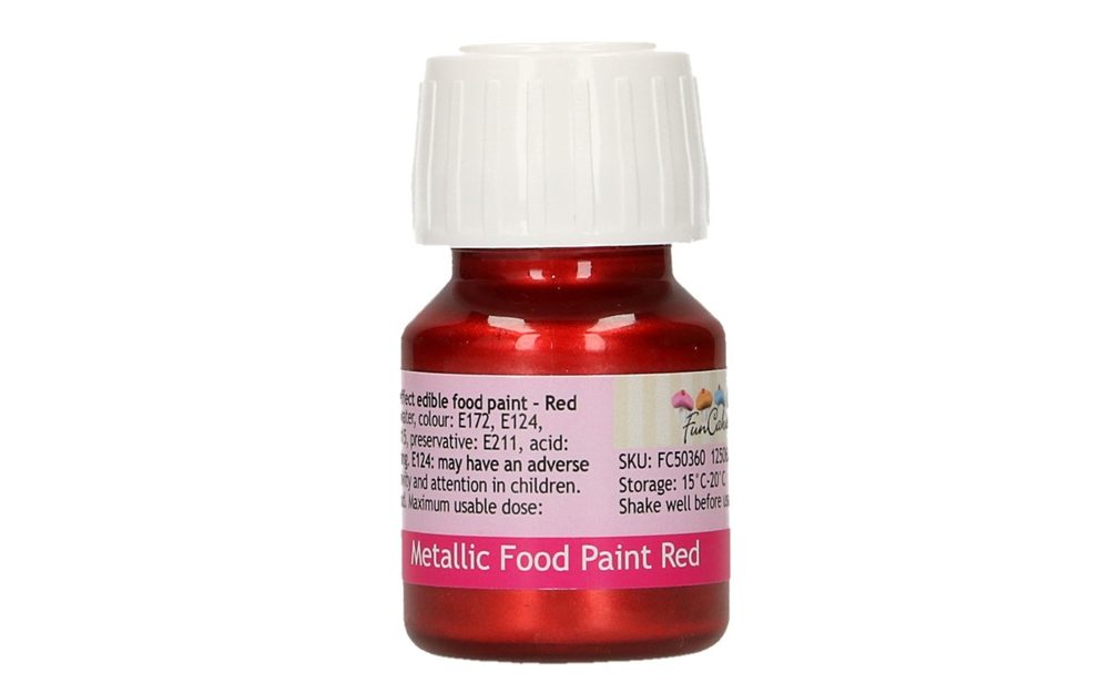 Ehető piros fémes ételszínezék Metallic Food Paint Red - 30 ml - FunCakes