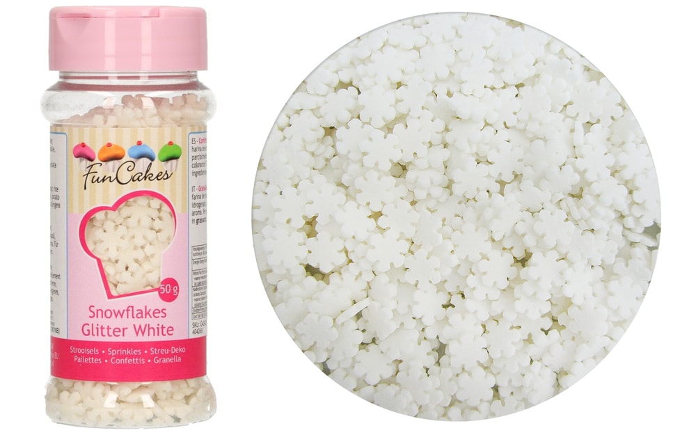 Fehér cukor hópelyhek csillogással 50 g - FunCakes