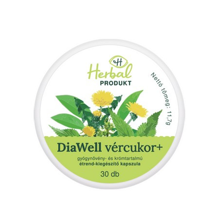 Herbalprodukt diawell vércukor+gyógynövény és krómtartalmú étrend-kiegészítő kapszula 30 db