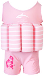Konfidence Floatsuits™ gyermek úszóruha PINK STRIPE Rugalmas lycra anyagú úszóruha 8 kivehető úszószivacsal