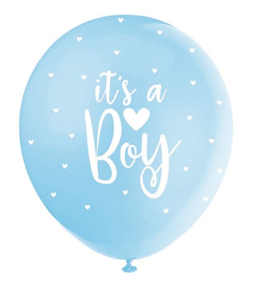 Latex BALLONOK - "It's a Boy" - Kalap - kék és fehér - 5 db - 30 cm - UNIQUE