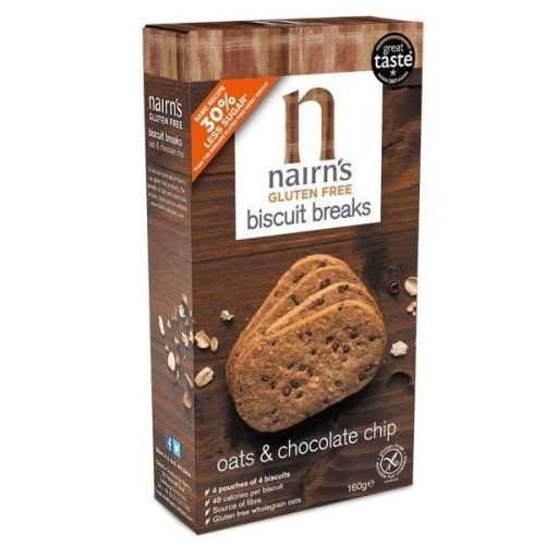 Nairns gluténmentes teljeskiőrlésű 56% rostdús zabkeksz csoki chips 160 g