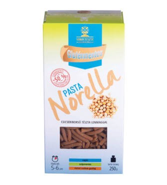 Pasta Norella csicseriborsó lenmaggal szarvacska száraztészta 250 g