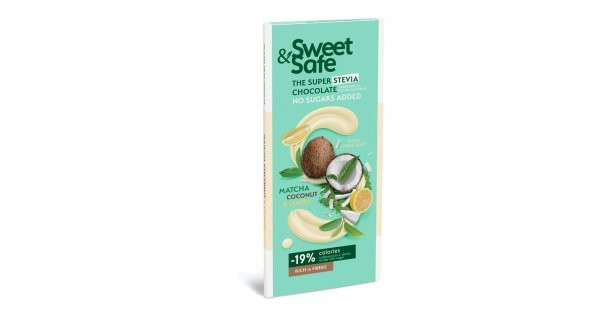 Sweet&safe fehér tejcsoki stevia-matcha-kókusz-citrom 90 g