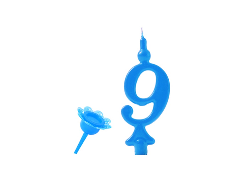 Születésnapi gyertya szúró állvánnyal - Számok kék 9 - Modecor