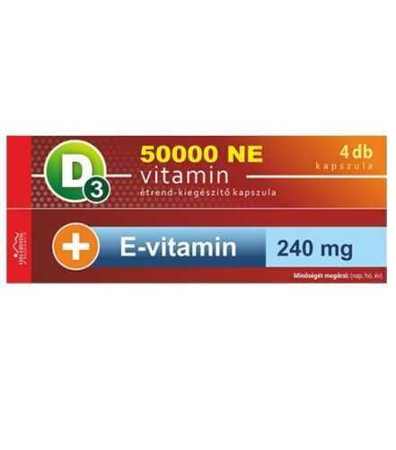 Vita Crystal D3-vitamin 50 000NE heti 1 kapszula 240 mg E-Vitamin 1 hónapos kiszerelés