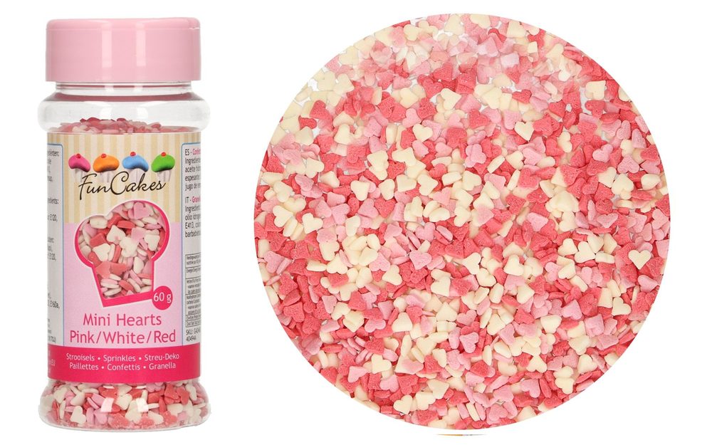 Cukordíszítés Mini szívek - rózsaszín/fehér/piros - 60 g - FunCakes