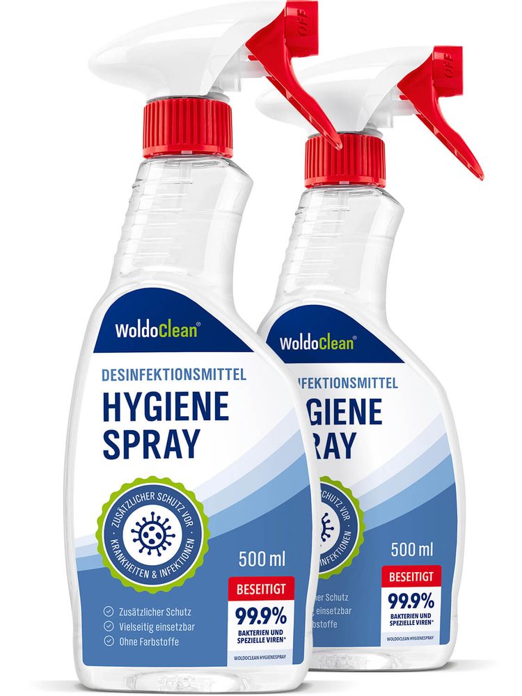 Fertőtlenítő és vírusölő szer professzionális konyhák számára szórófejes flakonban (2x500ml) - WoldoClean®