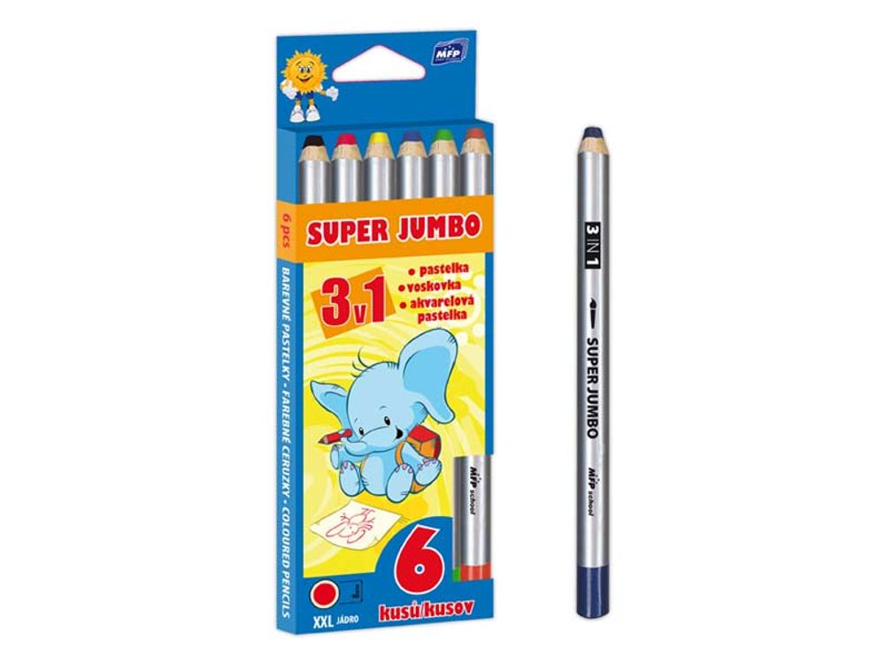 Super Jumbo 3in1 univerzális zsírkréták - 6 színben - MFP Paper