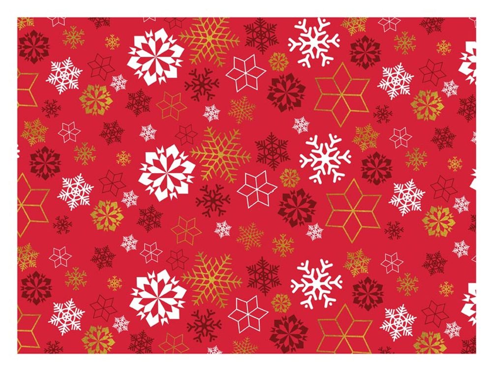 Klasszikus karácsonyi csomagolópapír - piros hópelyhekkel - 100x70 cm-es lapok - MFP Paper
