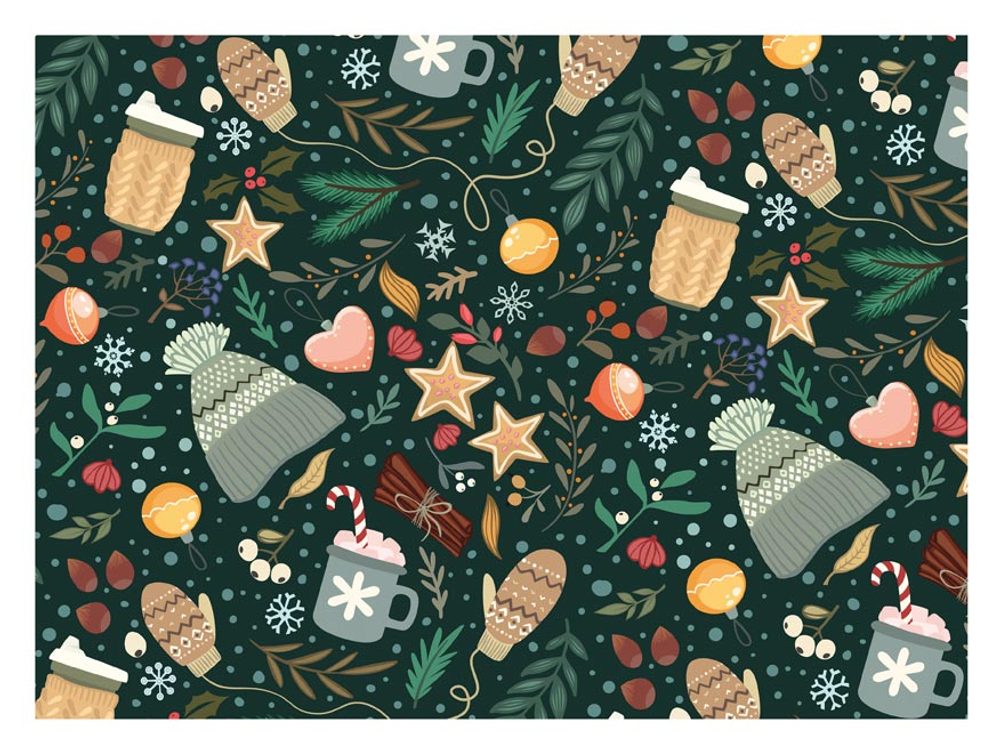 Klasszikus zöld csomagolópapír - karácsonyi motívumokkal - 100x70 cm-es ívek - MFP Paper