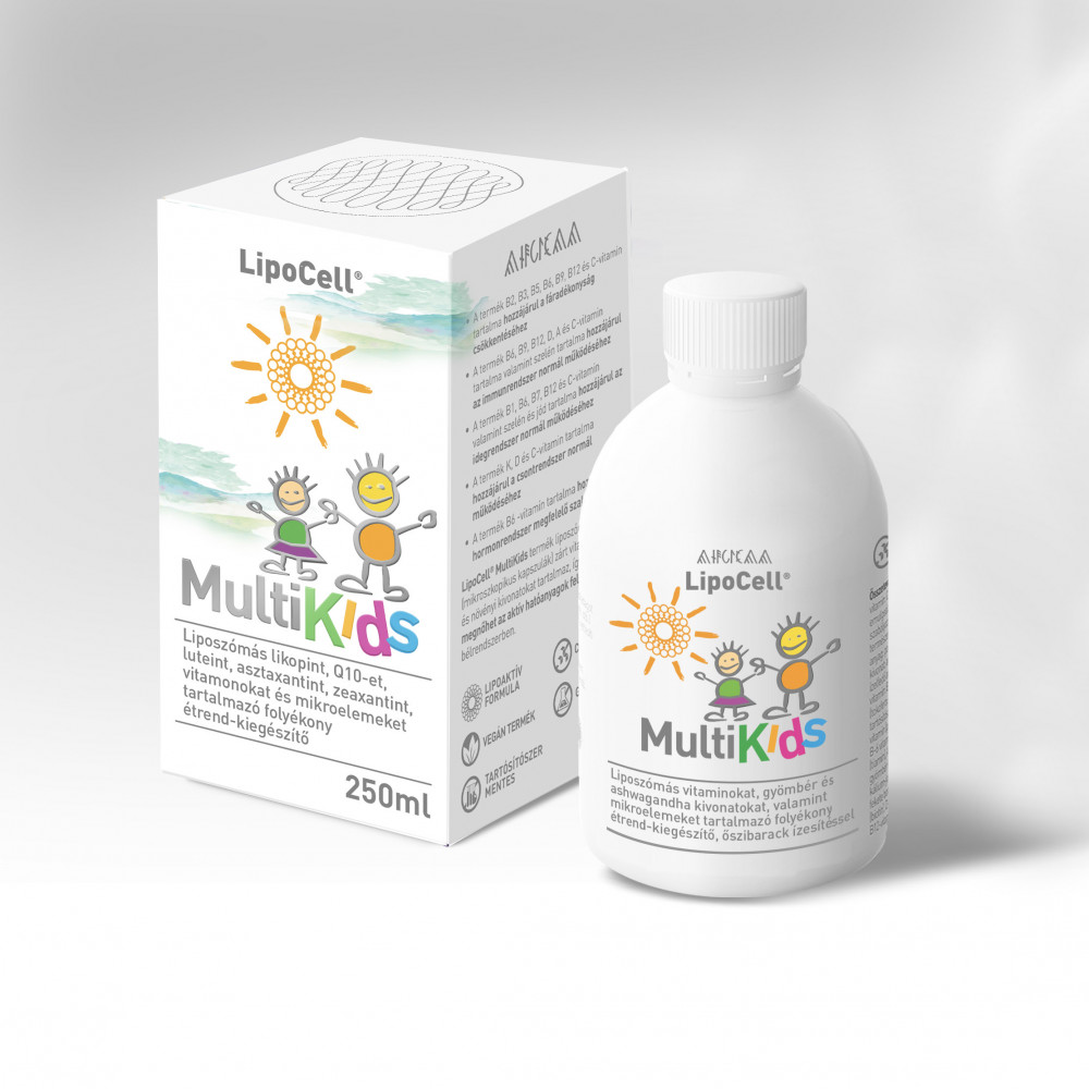 LipoCell MultiKids folyékony étrend-kiegészítő őszibarack ízben (250 ml)