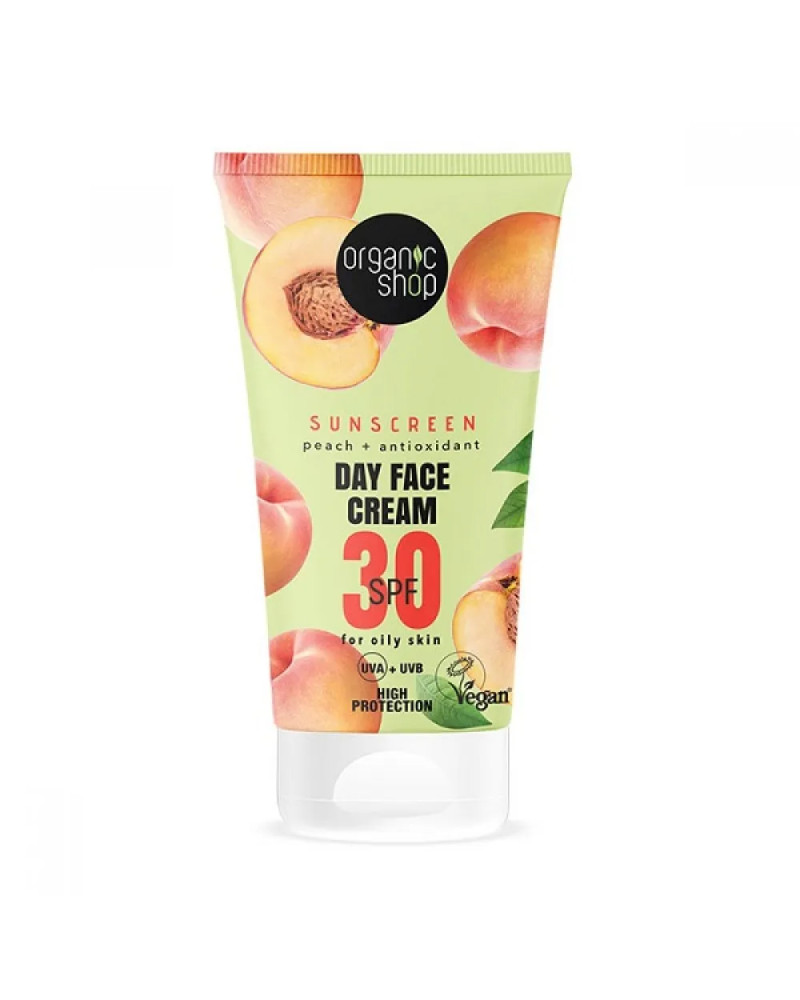 Organic Shop Fényvédő nappali arckrém őszibarackkal és antioxidánsokkal SPF30 ( zsíros bőrre)