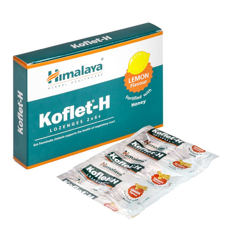 Himalaya koflet-h torokcukorka gyógynövény kivonatokkal és mézzel citrom ízesítéssel 12db