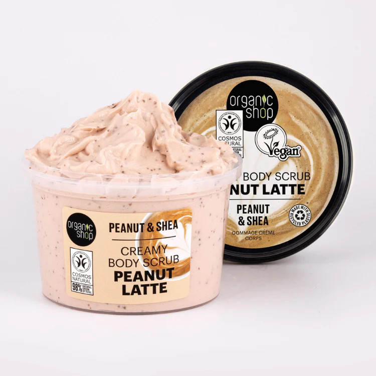 Organic Shop Peanut Latte krémes testradír mogyoróval és shea vajjal