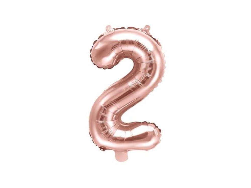 Rózsaarany fólia szám ballon - 35 cm - 2 (NEM TÖLTHETŐ HELIUMMAL) - PartyDeco