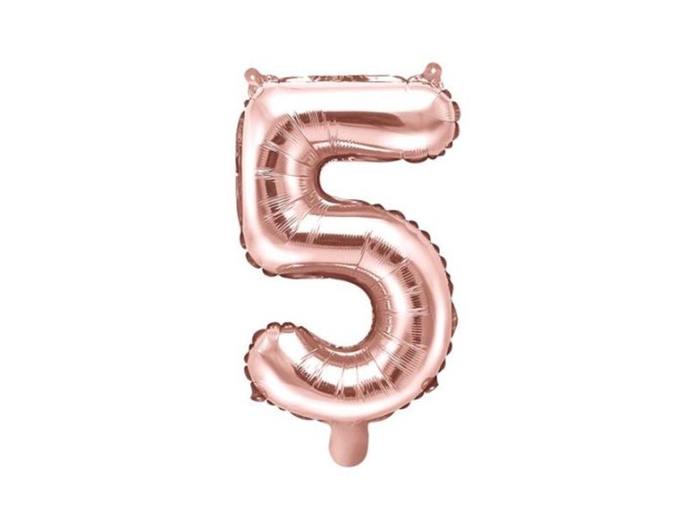 Rózsaarany fóliás lufi szám - 35 cm - 5 (NEM TÖLTENDŐ HÉLIUMNAL) - PartyDeco