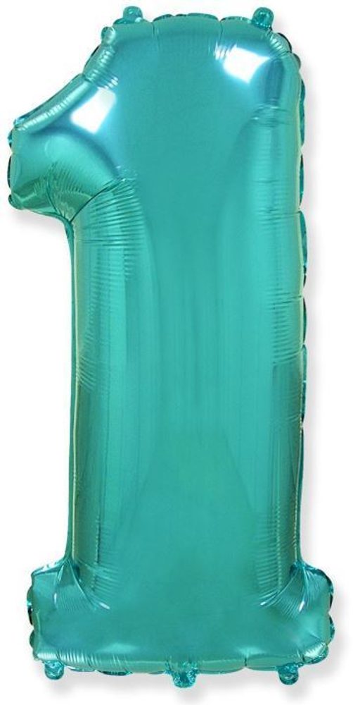 Tiffany színű fóliás szám 1-es lufi - 80 cm - Türkiz - Flexmetal