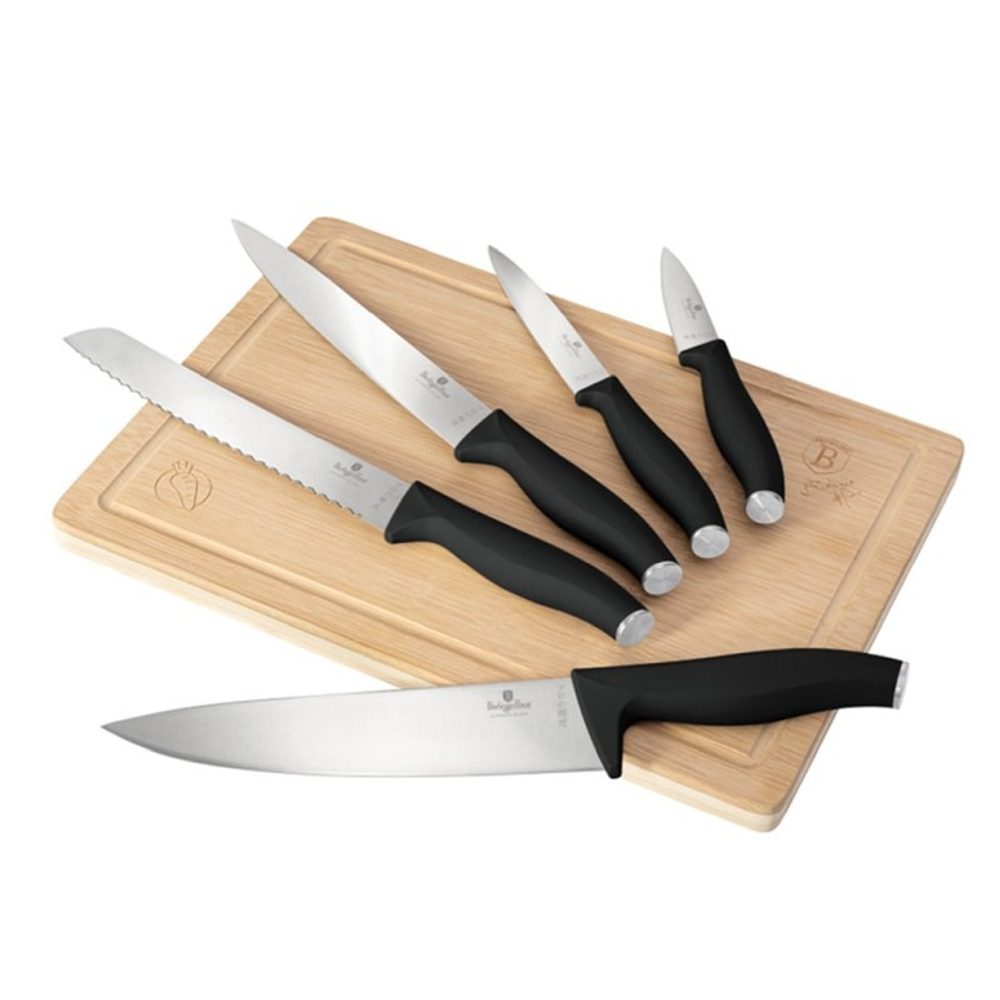 6 darabos késkészlet vágódeszkával - Matte Black Collection - BERLINGERHAUS