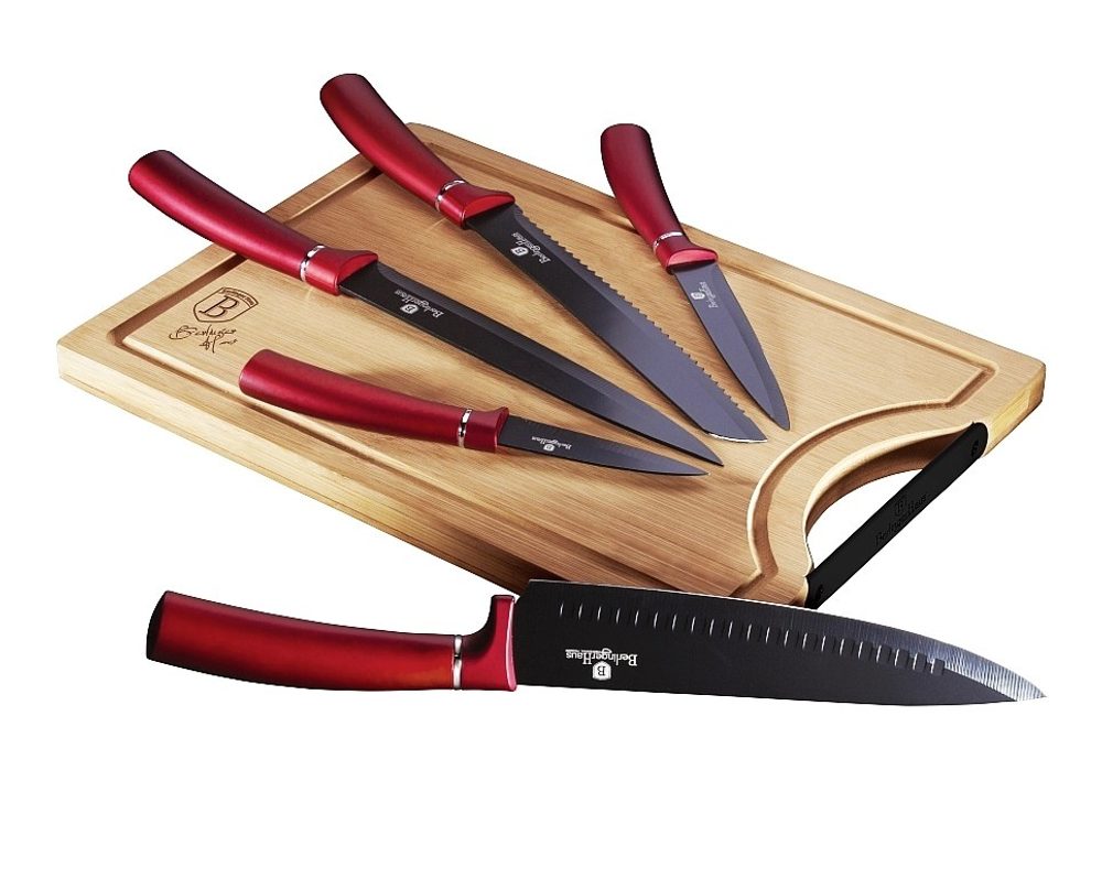 Burgundy Line 6 darabos késkészlet tapadásmentes bevonattal + vágódeszka - BERLINGERHAUS