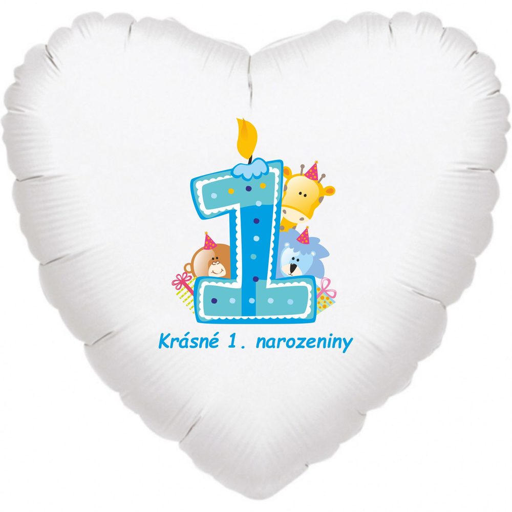 Gyönyörű 1. születésnapi fóliás szív forma léggömb fiúknak -