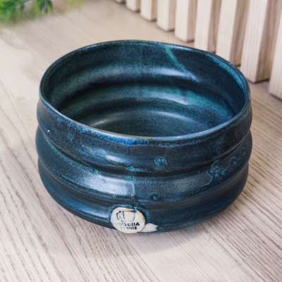 Matcha Tsuki Chawan kerámia tál sötétkék