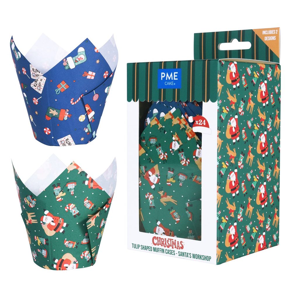 Karácsonyi tulipán alakú muffinkapszlik - Mikulás műhelye (24 darabos csomag) - Christmas