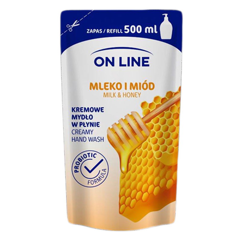 On Line Folyékony Krémszappan Utántöltő Tej & Méz 500Ml