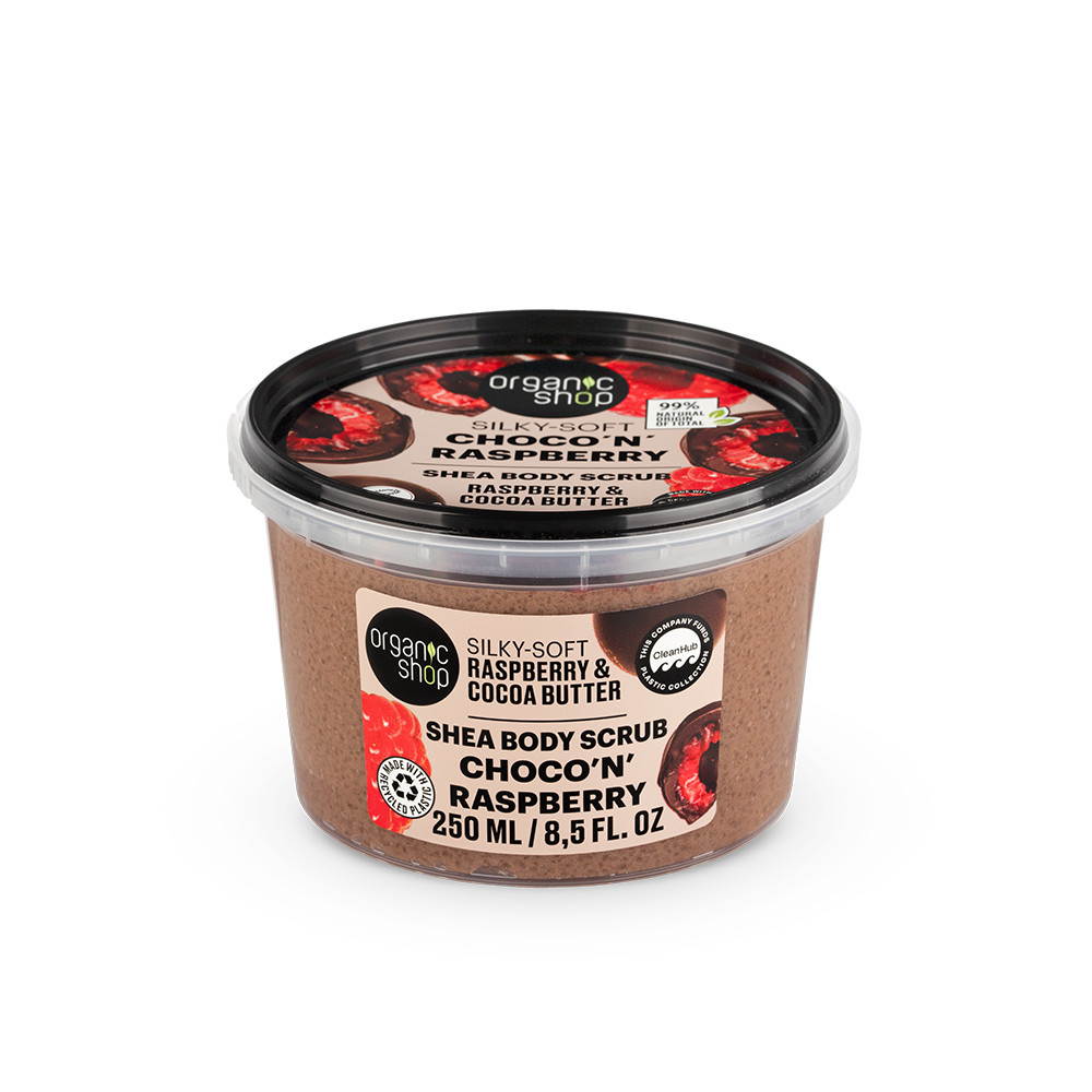 Organic Shop “Csokis málna” Puhító testradír málnával és kakaóvajjal