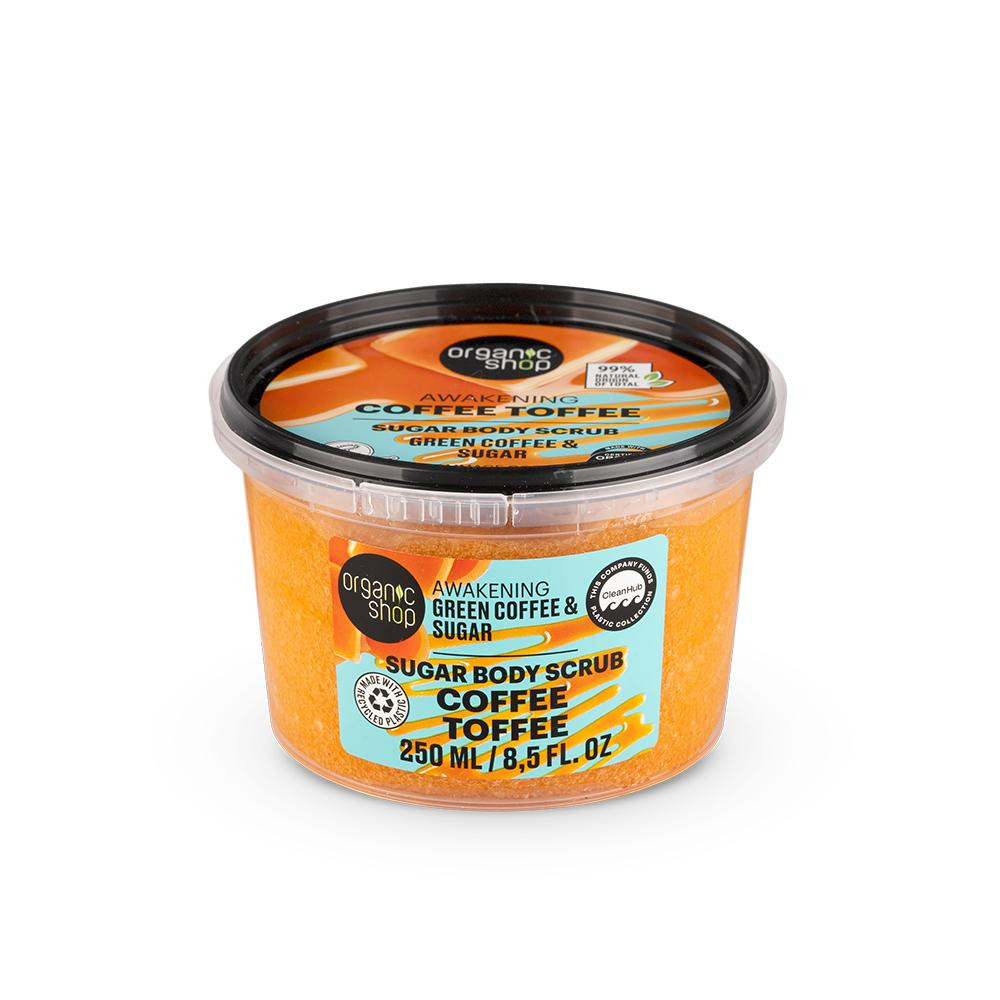 Organic Shop “Kávékaramell” Ébresztő testradír zöld kávéval és cukorral