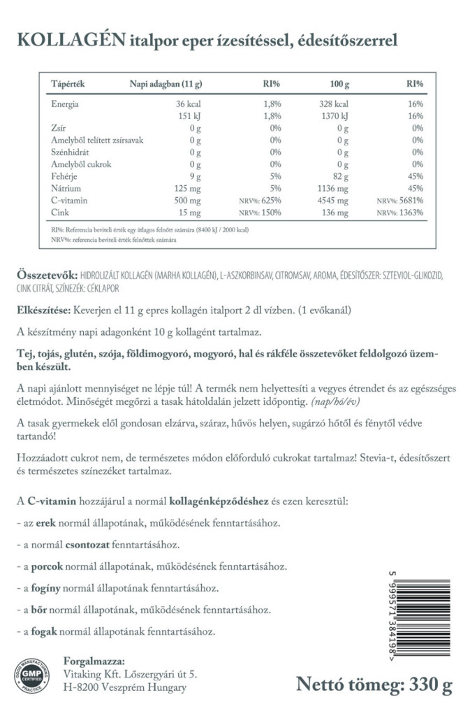 Vitaking Marhakollagén italpor epres 300g